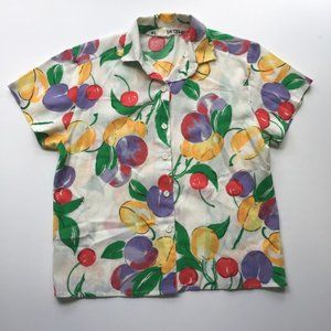 Sweet Vintage Fruit Button Up Shirt Small USA Made